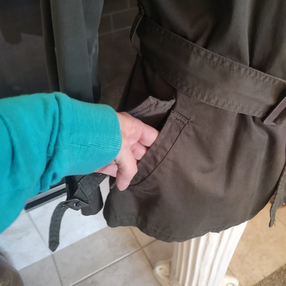Coldwater Creek Coat Jacket Olive Green Size 12 Trench Utility Belt